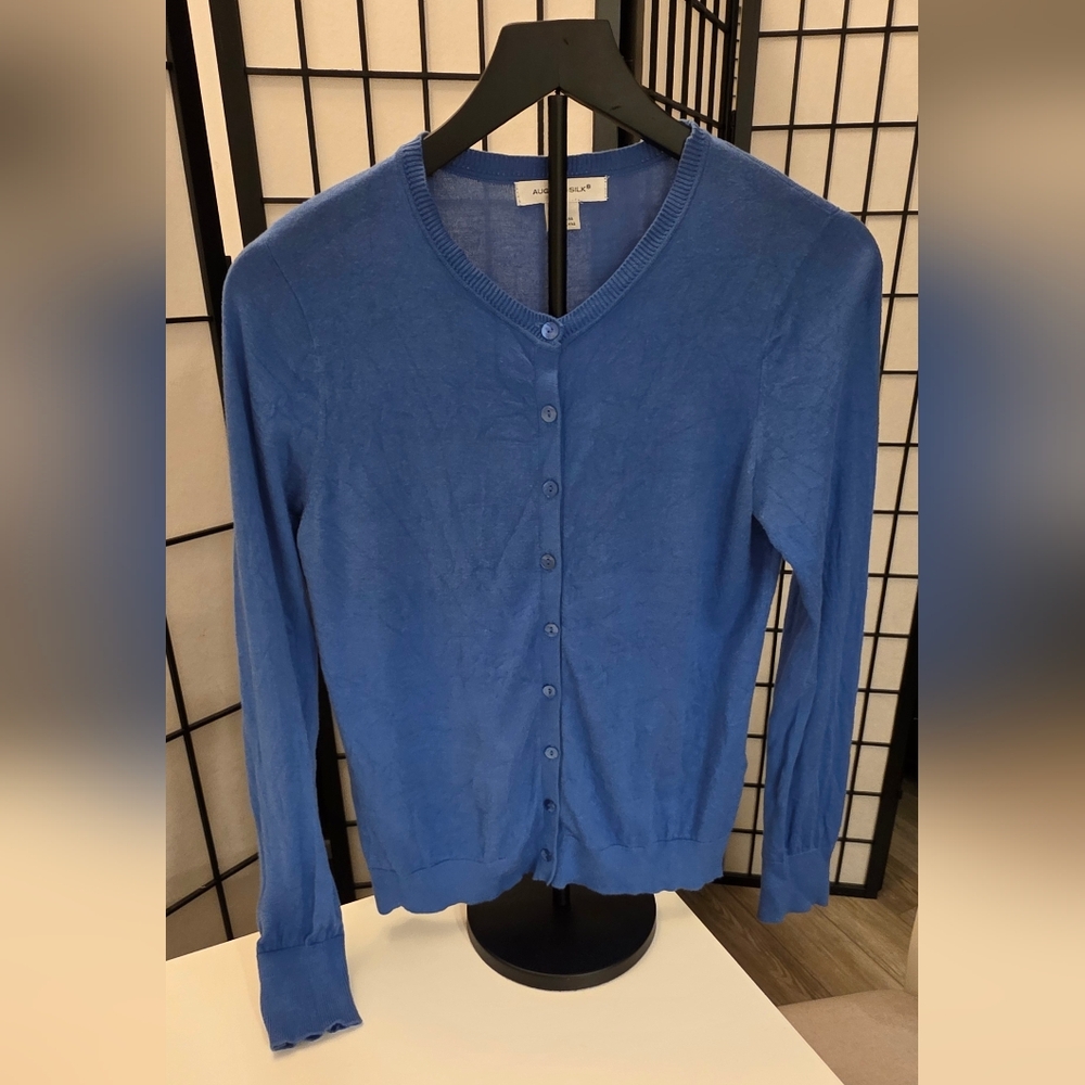 August Silk Women's Blue Button Down Lightweight Cardigan ~ Size Large
